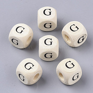 Printed Natural Wood Beads, Horizontal Hole, Cube with Initial Letter, PapayaWhip, Letter.G, 10x10x10mm, Hole: 3.5mm, about 1000pcs/500g(WOOD-T026-001G)