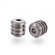 304 Stainless Steel Beads, Grooved Beads, Column, Stainless Steel Color, 8x8mm, Hole: 2mm(STAS-I117-18A-P)