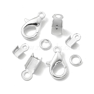 50Pcs Zinc Alloy Lobster Claw Clasps, with 200Pcs Iron Folding Crimp Ends & 200Pcs Open Jump Rings, Silver, 12x6mm, Hole: 1.2mm(DIY-YW0007-54S)