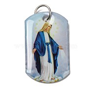 Rectangle Epoxy Resin Pendants, Religion Charms with Platinum Plated Aluminum Jump Rings, Virgin, 40x23.5x3mm, Hole: 7mm(X-RESI-L038-04P-01)