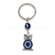 Alloy Keychains, with Evil Eye Lampwork Pendants, Owl, 8.1x2.8cm(PW-WG53149-04)
