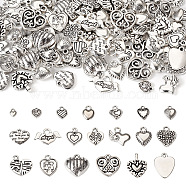 Pandahall 100Pcs 20 Styles Tibetan Style Alloy Pendants, Heart, Antique Silver, 8~17x6~19x1.5~5.5mm, Hole: 1~3mm, 5pcs/style(FIND-TA0003-59)