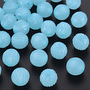 Imitation Jelly Acrylic Beads, Corrugated Beads, Round, Light Sky Blue, 14x13mm, Hole: 2.5mm(X-MACR-S373-11-E08)