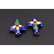 Handmade Cloisonne Beads, Filigree Cross, Blue, 18x14mm, Hole: 1.5mm(FIND-PW0024-25A)