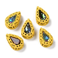 Sew on Rhinestone, Mocha Fluorescent Style, Glass Rhinestone, with Brass Findings, Garments Accessories, Teardrop, Mixed Color, Gold, 12.5x8x5mm, Hole: 1mm(RGLA-P033-H02-05)