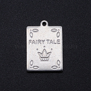 201 Stainless Steel Pendants, Rectangle with Word FAIRY TALE, Stainless Steel Color, 20x13.5x1mm, Hole: 1.4mm(STAS-S105-T786)