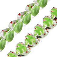 Transparent Acrylic Beads Strands, with Enamel, Heart with Polka Dots, Light Green, 15x17x8.5mm, Hole: 1.5mm, about 35pcs/strand, 19.09 inch(48.5cm)(ACRC-T011-08)