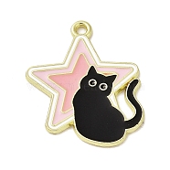 Alloy Enamel Pendants, Golden, Star Charm, Cat Shape, 28x22.5x1.5mm, Hole: 1.5mm(PALLOY-Q451-04G-04)