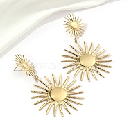 Sun Shape 201 Stainless Steel Dangle Stud Earrings, with 304 Stainless Steel Pins, Golden, 82x49mm(EJEW-D084-01G)