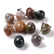 Natural Indian Agate Pendants, Planet Charms, with Platinum Plated Alloy Snap on Bails, 19.5~21.5x18~18.5mm, Hole: 5.5x3.3mm(G-B041-01P-01)