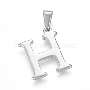 304 Stainless Steel Pendants, Stainless Steel Color, Initial Letter.H, 20x15.5x1.8mm, Hole: 3x7mm(STAS-F106-95P-H-01)
