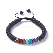 Adjustable Nylon Cord Braided Bead Bracelets, with Natural Lava Rock Beads and Alloy Findings, 2-1/8 inch~2-3/4 inch(5.3~7.1cm)(BJEW-F369-C10)