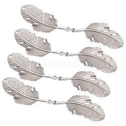 4Pcs Retro Alloy Cardigan Collar Clips, Double Leather Dress Clasps for Women, Antique Silver, 94x19mm(JEWB-FG0001-01)
