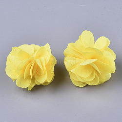 Polyester Fabric Flowers, for DIY Headbands Flower Accessories Wedding Hair Accessories for Girls Women, Yellow, 34mm(X-FIND-R076-02P)