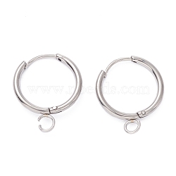 201 Stainless Steel Huggie Hoop Earring Findings, with Horizontal Loop and 316 Surgical Stainless Steel Pin, Stainless Steel Color, 19x16x1.6mm, Hole: 2.5mm, Pin: 1mm(STAS-P283-01P-P)
