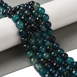 Dyed & Heated Natural Dragon Veins Agate Beads Strands, Faceted, Round, Dark Green, 8mm, Hole: 1.2mm, about 48pcs/strand, 14.69''(37.3cm)(X-G-P539-A01-28)