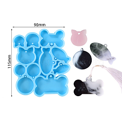 Cat Fish Bone Flat Round DIY Pendant Silhouette Silicone Molds, for Keychain Making, Resin Casting Molds, For UV Resin, Epoxy Resin Jewelry Making, Cornflower Blue, 115x90x9mm(SIMO-PW0001-322H)