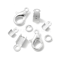 50Pcs Zinc Alloy Lobster Claw Clasps, with 200Pcs Iron Folding Crimp Ends & 200Pcs Open Jump Rings, Silver, 12x6mm, Hole: 1.2mm(DIY-YW0007-54S)