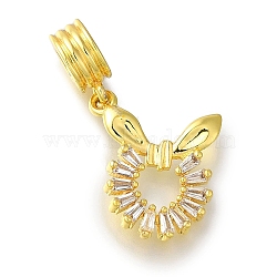 Rack Plating Brass Pave Clear Cubic Zirconia European Dangle Charms, Rabbit Large Hole Pendants, Lead Free & Cadmium Free, Long-Lasting Plated, Golden, 27mm, Hole: 4mm(KK-H485-21P)