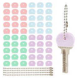 60Pcs 4 Colors PVC Nonslip Waterproof Reusable Key Sleeve, Key Identifier Caps, 60 Strands Iron Ball Chains, Tag Chains, Mixed Color, 20~100x2.4~25.5x2.4~4mm, Hole: 4mm, Inner Diameter: 21x2mm(AJEW-OC0004-39)