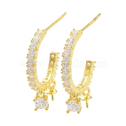 925 Sterling Silver with Cubic Zirconia Stud Earring Findings, Real 18K Gold Plated, 21mm, Pin: 0.6mm(EJEW-B038-11G)