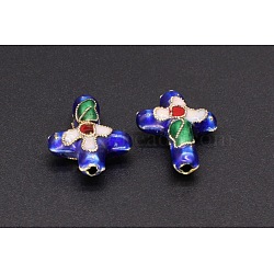 Handmade Cloisonne Beads, Filigree Cross, Blue, 18x14mm, Hole: 1.5mm(FIND-PW0024-25A)