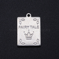 Non-Tarnish 201 Stainless Steel Pendants, Rectangle with Word FAIRY TALE, Stainless Steel Color, 20x13.5x1mm, Hole: 1.4mm(STAS-S105-T786)