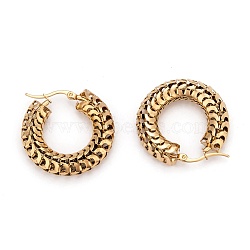 304 Stainless Steel Mesh Hoop Earrings, Hypoallergenic Earrings, Hollow Ring, Golden, 34x8mm, Pin: 0.8x1mm(EJEW-O096-06A-G)