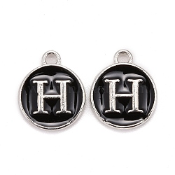 Platinum Plated Alloy Charms, Cadmium Free & Lead Free, with Enamel, Enamelled Sequins, Flat Round with Letter, Letter.H, 14x12x2mm, Hole: 1.5mm(X-ENAM-S118-02H-P)