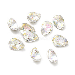Glass Rhinestone Cabochons, Pointed Back & Back Plated, Faceted, Teardop, Light Crystal AB, 10x7x5mm(RGLA-F078-02F)