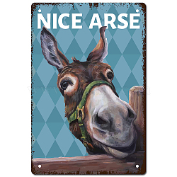 Tinplate Sign Poster, Vertical, for Home Wall Decoration, Rectangle with Word Nice Arse, Donkey Pattern, 300x200x0.5mm(AJEW-WH0157-444)