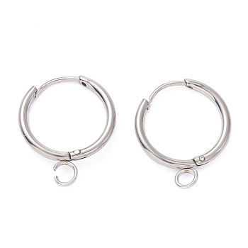 201 Stainless Steel Huggie Hoop Earring Findings, with Horizontal Loop and 316 Surgical Stainless Steel Pin, Stainless Steel Color, 19x16x1.6mm, Hole: 2.5mm, Pin: 1mm