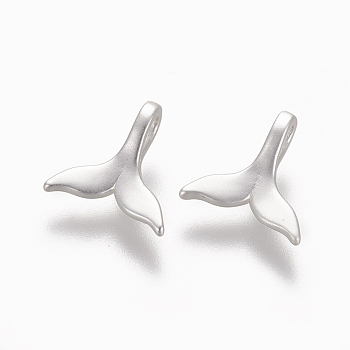 Brass Charms, Long-Lasting Plated, Whale Tail Shape, Matte Silver, 9x9.3x3.3mm, Hole: 1.5x2.5mm