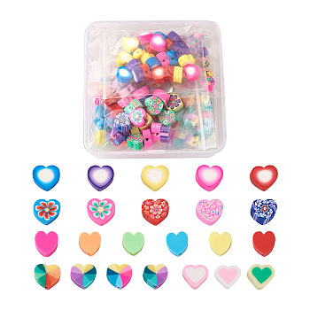 Handmade Polymer Clay Beads, Heart, Mixed Color, 150pcs/box