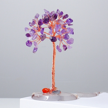 Natural Amethyst Chips Tree of Life Decorations, Natural Agate Slices Base with Copper Wire Feng Shui Energy Stone Gift for Women Men Meditation, 110~20mm