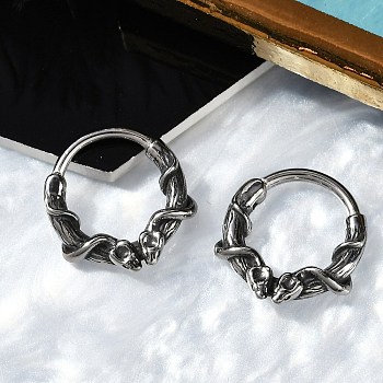 Snake 316 Surgical Stainless Steel Hoop Earrings, Hoop Nose Rings, Antique Silver, 14x3mm