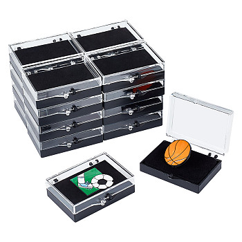 Rectangle Plastic Badge Storage Box, Badge Gift Case with Tray, Black, 4.8x5.8x1.7cm, Inner Diameter: 3.8x5.5cm