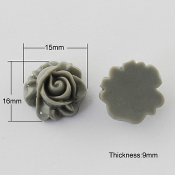 Resin Cabochons, Flower, Dark Gray, 16x15x9mm