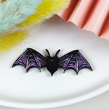 Halloween Themed Printed Acrylic Pendants, Bat, 28x17mm