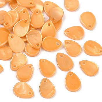 Spray Painted Natural Freshwater Shell Teardrop Charms, Orange, 10x7~7.5x1.5~1.8mm, Hole: 1.2mm