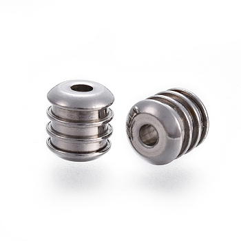 304 Stainless Steel Beads, Grooved Beads, Column, Stainless Steel Color, 8x8mm, Hole: 2mm