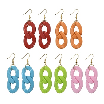 Acrylic Curb Chains Shape Dangle Earrings, with Iron Earring Pins, Mixed Color, 66x20.5mm
