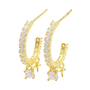 925 Sterling Silver with Cubic Zirconia Stud Earring Findings, Real 18K Gold Plated, 21mm, Pin: 0.6mm
