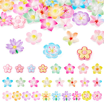 70Pcs 7 Styles Opaque Resin Enamel Cabochons, Flower, Two Tone, Mixed Color, 21~27x22~28x6~8.5mm, 10pcs/style