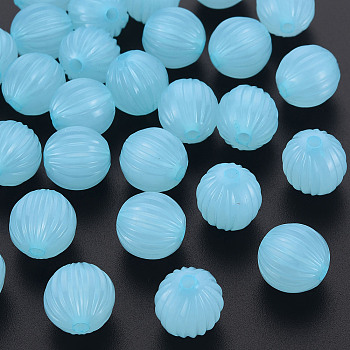 Imitation Jelly Acrylic Beads, Corrugated Beads, Round, Light Sky Blue, 14x13mm, Hole: 2.5mm