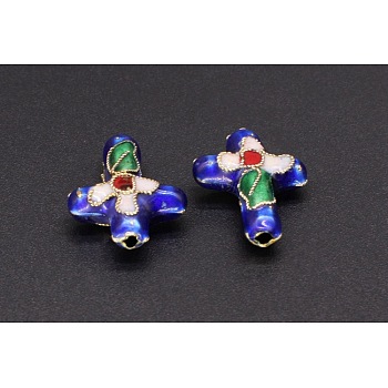Handmade Cloisonne Beads, Filigree Cross, Blue, 18x14mm, Hole: 1.5mm