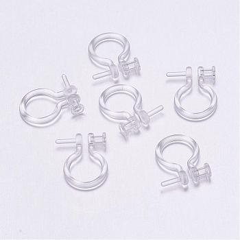 Plastic Clip-on Earring Findings, Clear, 11x8x2.5mm, Hole: 0.9mm