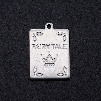 201 Stainless Steel Pendants, Rectangle with Word FAIRY TALE, Stainless Steel Color, 20x13.5x1mm, Hole: 1.4mm