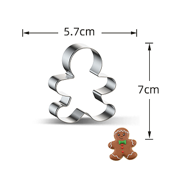Christmas Themed 430 Stainless Steel Cookie Cutters, Cookies Moulds, DIY Biscuit Baking Tool, Gingerbread Man, Stainless Steel Color, 70x57x25mm