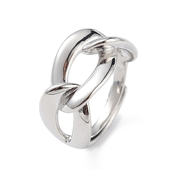 Adjustable Brass Curb Chains Shape Ring for Women, Lead Free & Cadmium Free, Platinum, Inner Diameter: 17mm